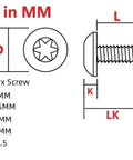 High Strength Pro Grade T8 Torx Titanium Screws Featuring M2.5 Thread sizing diagram with dimensions, showing length and diameter details.