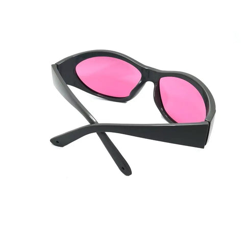 Pro Grade Near Infrared Laser Safety Glasses Locked In Sharp OD5 Plus Shield For 755Nm And 808Nm Diodes Clear Lens pink lenses on black frame