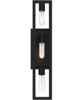 Urban Oasis Matte Black 3 Light Bathroom Vanity Fixture With Industrial Vibe, side view showing bulbs, matte finish