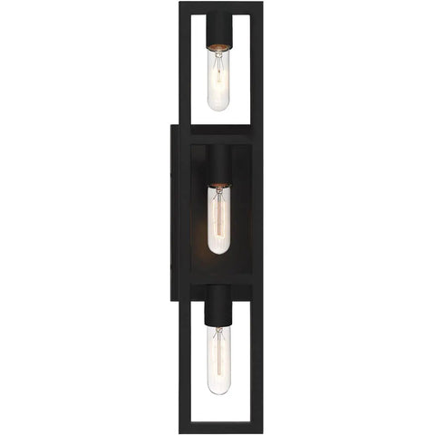 Urban Oasis Matte Black 3 Light Bathroom Vanity Fixture With Industrial Vibe, side view showing bulbs, matte finish