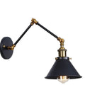 Heavy Duty Industrial Swing Arm Wall Sconce Built Tough For Living Spaces Vintage Metal Light Fixture with black shade and gold accents.