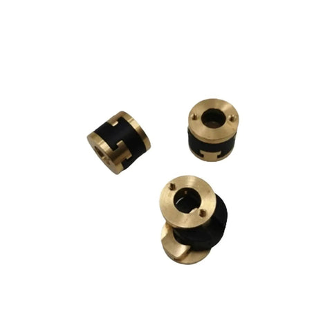Upgrade Your Funssor V-Core 3.1 Printer With This Badass Z-Axis Lead Screw Decoupler Made From Super Durable Oldham Coupling Gear That Fits Perfectly And Keeps Things Running Smooth Without Any Skips Or Slippage Ever Again On Your Build Plate Setup., brass and black Oldham coupling Z-axis decoupler parts for 3D printer