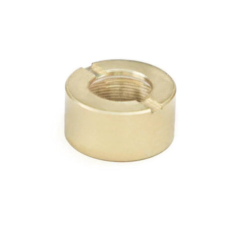 Brass threaded lens nut for laser modules; small cylindrical mounting ring with internal threads.