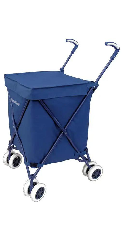 Transit Folding Shopping Cart With Water Resistant Canvas Bag Heavy Duty Steel Frame Double Front Swivel Wheels Plus Stable Rear Wheels