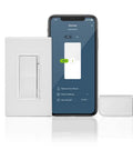 Decora Smart No Neutral Dimmer And WiFi Bridge Kit For Old School Wiring White Switch Bundle beside smartphone app control.