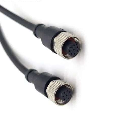 M12 8 Pin Double Female Connector Cable A Code Straight Circular Molded Cable IP67 Waterproof Unshielded PVC 1m