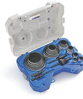 Lenox 26-piece bi-metal hole saw kit in blue case with hole saws and arbors.