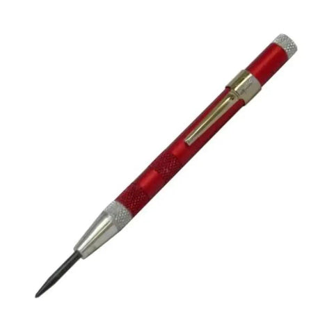 Automatic Center Punch For Precision Marking On Metal And Thick Plates Heavy Duty Shop Workhorse, red metal body with silver tip.