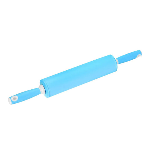 Blue Silicone Rolling Pin For Baking 20.5 Inch Nonstick Kitchen Roller With Rubber Handles, ideal for dough, pastry, and pizza.