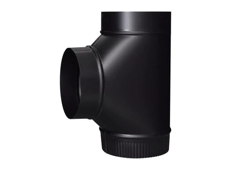Six Inch Black Matte Clean Out Tee 24 Gauge Exhaust Vent Fitting Directs Exhaust Upward For Rear Outlet Stoves Durable Black Metal