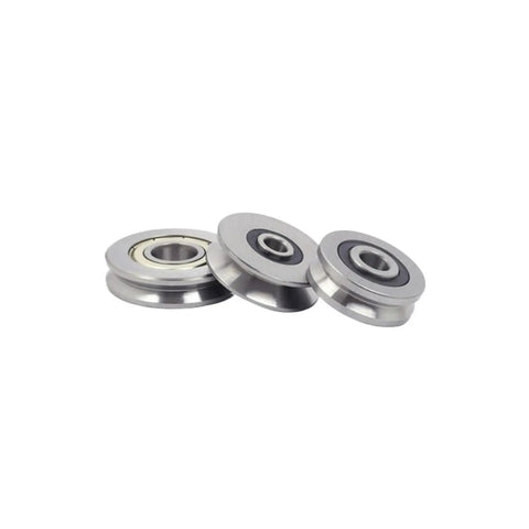 Three 10 Pcs Slick V Groove Wire Guide Track Miniature Bearings featuring smooth surface for quiet roll motion.