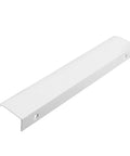 White concealed drawer pull, aluminum alloy, fits 6.3 inch centers, ergonomic and smooth finish for cabinets and drawers.
