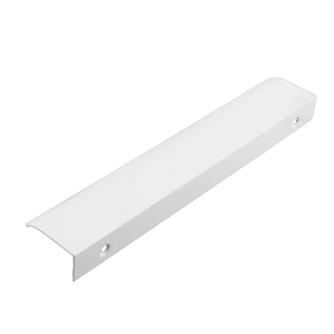 White concealed drawer pull, aluminum alloy, fits 6.3 inch centers, ergonomic and smooth finish for cabinets and drawers.