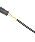 Side view of front-right Mercedes-Benz S550 brake pad wear sensor with orange seal and two yellow leads.