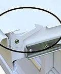 Detail of Snap Tite latch system on Top Shelf 9 Drawer Stainless Steel Tool Cabinet, ensuring drawers stay securely closed.
