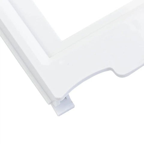 Close-up of Replacement Crisper Pan Cover Frame Without Glass for Refrigerator 240599301 AP3763926 AH899475 in white plastic