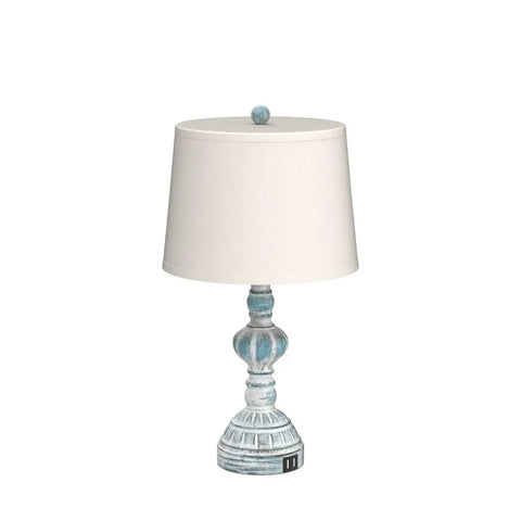 Set Of 2 Rustic Bedside Lamps With 3-Way Touch Dimming And USB Ports, Coastal Washed Blue Nightstand Lights, shown with beige shade