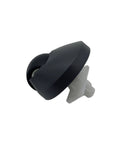 Side view of black front omni-directional wheel caster for Roborock vacuum; white plastic mounting stem, 1 pc
