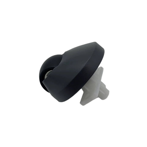 Side view of black front omni-directional wheel caster for Roborock vacuum; white plastic mounting stem, 1 pc
