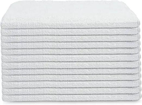 Stack of White Shop Towels B Grade Rags 60 Pcs 20x40 Inches In A Box For Industrial Auto Garage Cleaning And Commercial Use