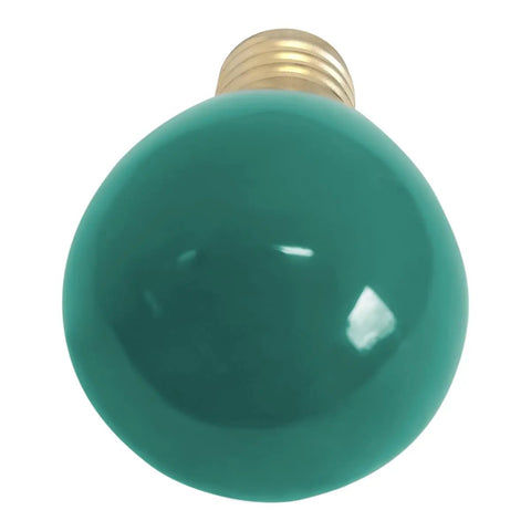 Slick Green Light Bulbs Two Pack 10 Watt 130 Volt S11 Shape With E17 Screw Base top view of smooth round bulb