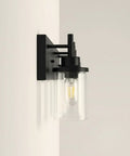 Side view of Three Light Matte Black Vanity Light Fixtures For Over Mirror In Bathroom, Sleek Modern Wall Sconces With Clear Glass Shades