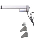 Built Tough 12V DC Electric Linear Actuator With Eight Inch Stroke And Three Hundred Newton Load Racing At One Point Two Inches Per Second For Knockout Ip45 Aluminum Automation Performance with metal mounting brackets and screws.