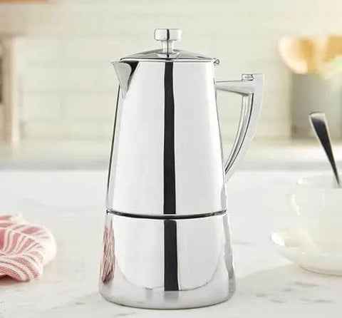 Stainless Steel Stovetop Espresso Maker For 6 Cups Easy To Clean Moka Pot With Heat Resistant Non Reactive Design Barista Grade Brew