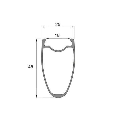 Cross-section diagram of Beefy Carbon Wheelset 700C Disc Brakes 45mm Tubeless Ready Clincher for Road Bikes with measurements