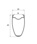 Cross-section diagram of Killer Lightweight Carbon Wheelset 700c Disc Brakes Road Bike Wheels Clincher Tubeless Ready 45mm Deep Section.