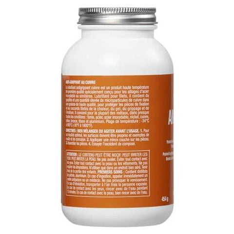 Copper Anti Seize Lubricant For Automotive Threads And Fasteners Eight Ounce Bottle Side View Text Label