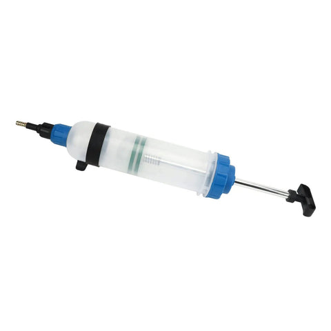 Ultimate 1.5L Fluid Extractor Engine Oil Syringe With Smart Arrow Case Master Cylinder Transfer Pump Universal Connectors For Gas Diesel Cars, clear body.