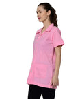 Pink Lab Coat For Women And Men, Short Sleeve Unisex Medical Jacket With Spill-Proof Protection, Canvas Collar Support, Size M