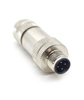 M12 D Code 4 Pin Male Connector With Rugged Shielded Metal Shell Circular Field Assembly IP67 Straight Adapter shown in close-up