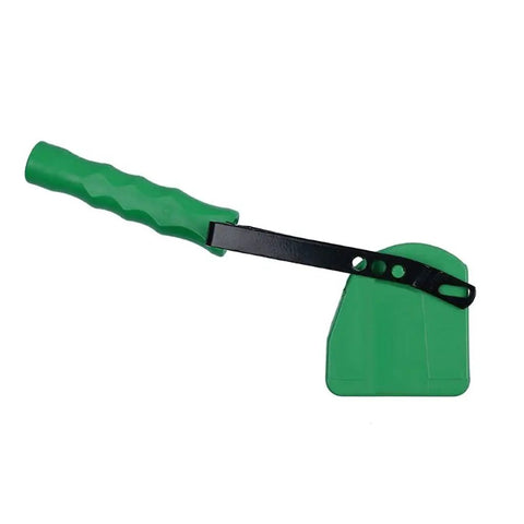 Slick Patterned Paint Roller With Swappable Texture Wheels And Dual Color Coating Wand For Fast Walls And Ceilings Plus Comfort Grip Five Inch Embossed Handle For No Sweat Diy Wall Refreshes, green handling tool with black metal arm.
