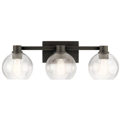 Harmony 24.5 Inch Three Light Vanity Light With Clear Glass Shades In Olde Bronze Finish for bathroom vanity lighting