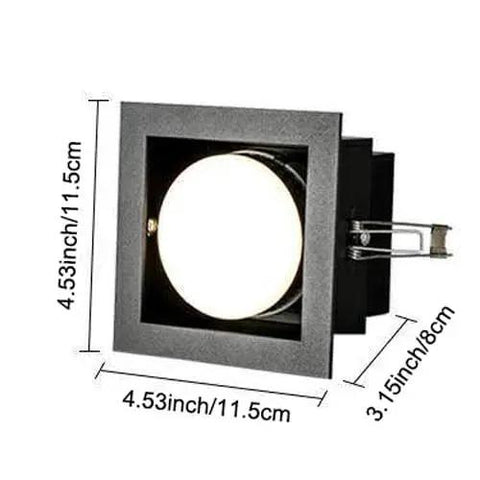 Recessed LED Ceiling Light, Downlight in black, 4.53-inch square design, ideal for modern living spaces.