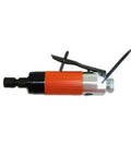 Heavy Duty No Nonsense Pneumatic Sander And Angle Grinder Tool For Industrial Metalworking Polishing And Deburring Applications shown from side with trigger and attachment.