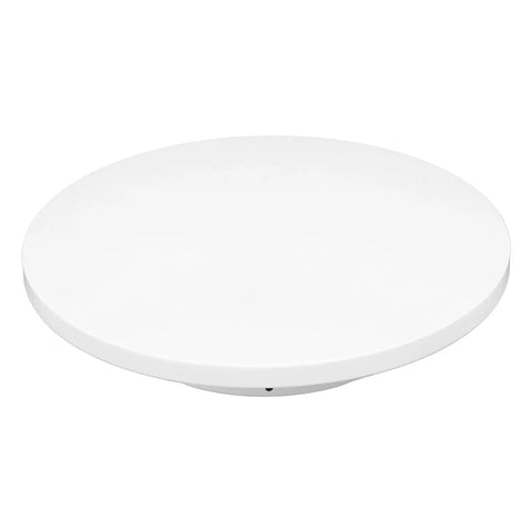 White motorized rotating display turntable for product showcasing. Super Quiet 3 Speed Electric Rotating Turntable For Stunning Product Photos And Live Streaming With 360 Degree Motorized Stand And Battery Power.