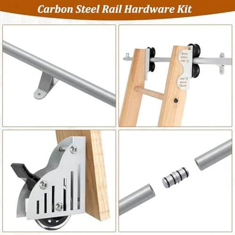 Heavy Duty Carbon Steel Sliding Ladder Track Kit With 19.7 Foot Telescopic Rail And Pulleys For Library And Home Use, hardware close-up
