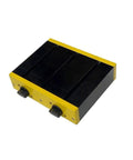 Heavy Duty Drill Press Vise Mount With Switchable Magnets shown in black and yellow with knobs for quick lock on tables