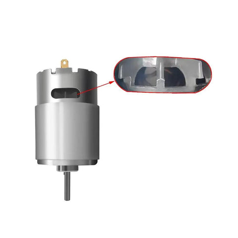 Close-up of Two Pack 12V RS550 15000RPM Electric Drive Motors For Ride On Cars Upgrade 18V Compatible DC Motor Round Shaft High Torque
