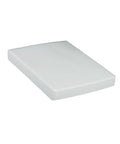 Heavy Duty Soft Close Toilet Seat With Slick Quick Release And Polished Chrome Hinges For Dead Silent Shutoff And Hassle Free Mounting In Bright White Finish, top view of white duroplast seat.