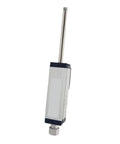 Side view of Rock Solid Position Sensor TRS-0100 For Industrial Automation With Multi Format Data Output, in silver and black.