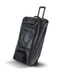 Commander Catchers Gear Bag With Wheels For Travel And Outdoor Play Black Rugged Durable Equipment Carrier standing upright