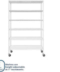 Rock Solid Heavy Duty Wire Shelving Rack With Six Sturdy Steel Shelves For Garage Organization And Storing Bulky Gear White Finish.