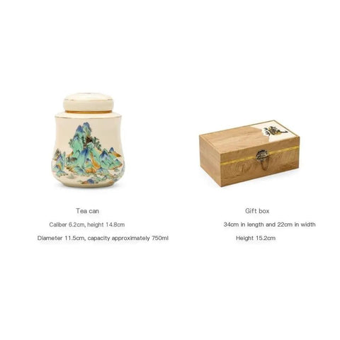Vintage Airtight Ceramic Double Tea Canisters For Loose Leaf Coffee Beans And Spices, decorated ceramic tea canister and wooden gift box