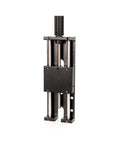 Front view of black metal laser engraver lift stand kit with vertical guide rods and screw drive