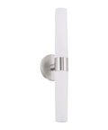 Duo 21 Inch Modern Wall Sconce With Frosted Glass Cylinder Shades Linear Two Light Silver Wall Light In Brushed Nickel Finish Ideal For Bathroom Vanity And Powder Room, vertical view