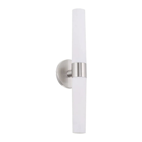 Duo 21 Inch Modern Wall Sconce With Frosted Glass Cylinder Shades Linear Two Light Silver Wall Light In Brushed Nickel Finish Ideal For Bathroom Vanity And Powder Room, vertical view